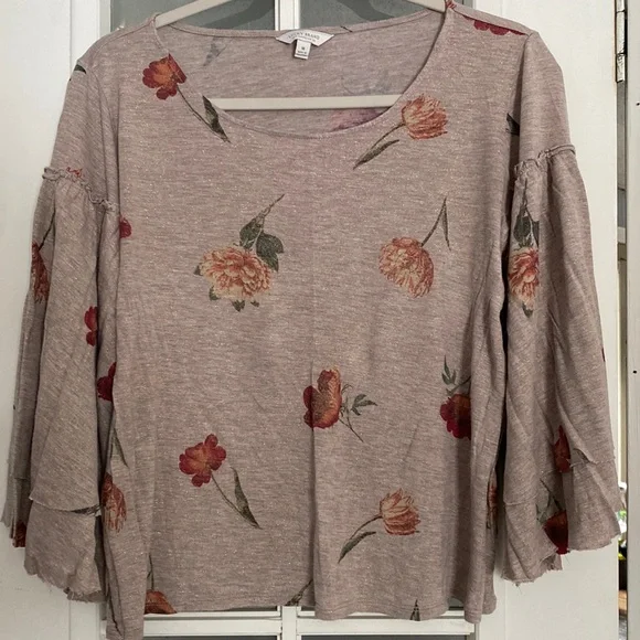 Lucky Brand women’s cropped bell sleeve floral top - Picture 1 of 5